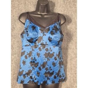 Ruby Ribbon Blue Black Floral Lace Trim Camisole Shapewear Tank Top Size 48 1800